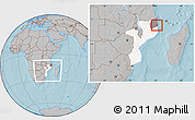 Gray Location Map of Pemba, highlighted country, highlighted parent region, within the entire country, hill shading