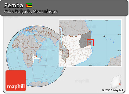 Gray Location Map of Pemba, highlighted country, highlighted parent region