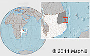Gray Location Map of Pemba, highlighted country, highlighted parent region, hill shading