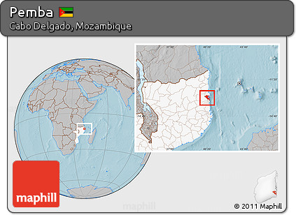 Gray Location Map of Pemba, highlighted country, hill shading