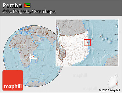 Gray Location Map of Pemba, highlighted country, hill shading