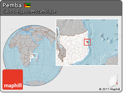Gray Location Map of Pemba, highlighted country, hill shading