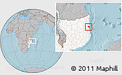 Gray Location Map of Pemba, highlighted country, hill shading