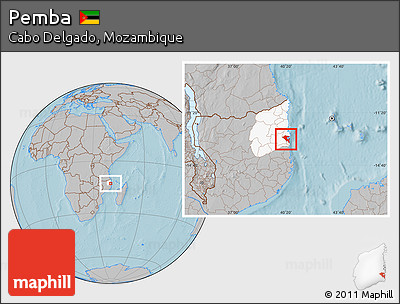 Gray Location Map of Pemba, highlighted parent region, hill shading