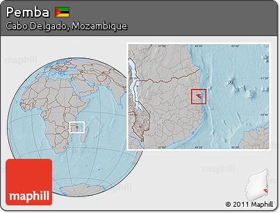 Gray Location Map of Pemba, hill shading