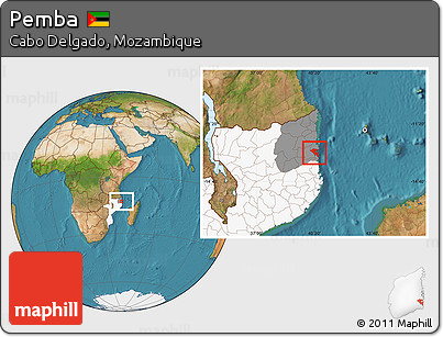 Satellite Location Map of Pemba, highlighted country, highlighted parent region
