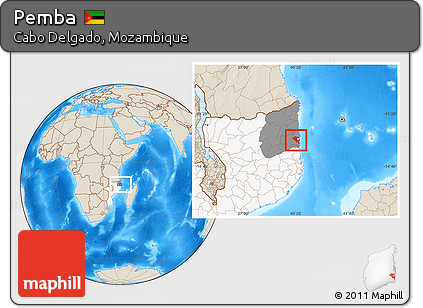 Shaded Relief Location Map of Pemba, highlighted country, highlighted parent region