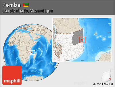 Shaded Relief Location Map of Pemba, highlighted country, highlighted parent region