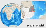 Shaded Relief Location Map of Pemba, highlighted country, highlighted parent region