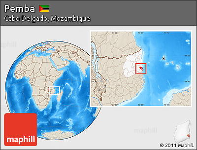 Shaded Relief Location Map of Pemba, highlighted parent region