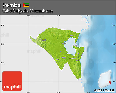Physical Map of Pemba, single color outside