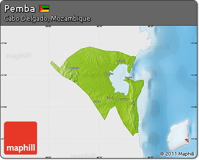 Physical Map of Pemba, single color outside