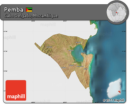 Satellite Map of Pemba, single color outside