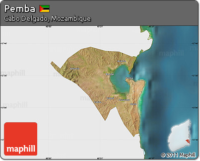 Satellite Map of Pemba, single color outside
