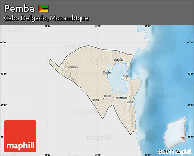 Shaded Relief Map of Pemba, single color outside