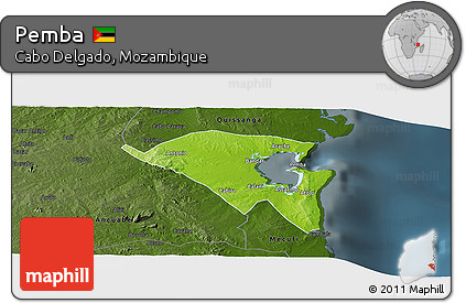 Physical Panoramic Map of Pemba, darken