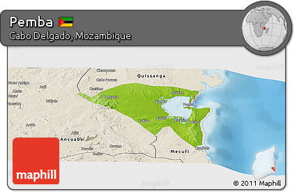Physical Panoramic Map of Pemba, shaded relief outside