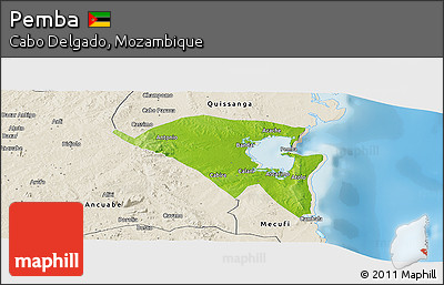 Physical Panoramic Map of Pemba, shaded relief outside