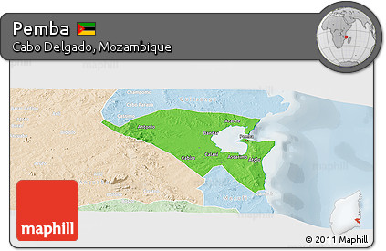 Political Panoramic Map of Pemba, lighten