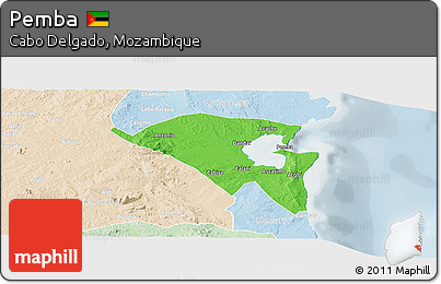 Political Panoramic Map of Pemba, lighten