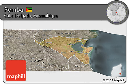 Satellite Panoramic Map of Pemba, semi-desaturated