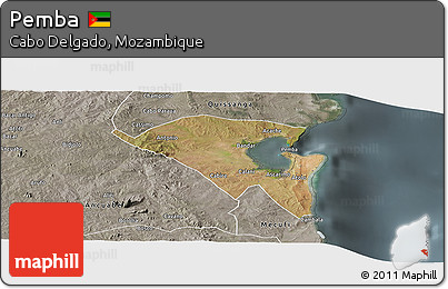 Satellite Panoramic Map of Pemba, semi-desaturated