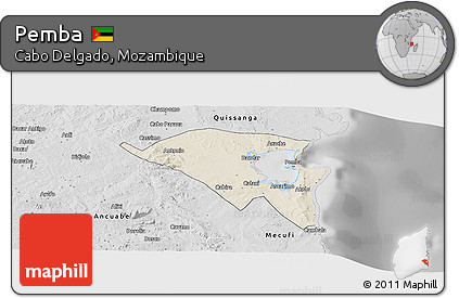 Shaded Relief Panoramic Map of Pemba, desaturated