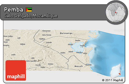 Shaded Relief Panoramic Map of Pemba