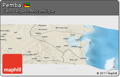 Shaded Relief Panoramic Map of Pemba