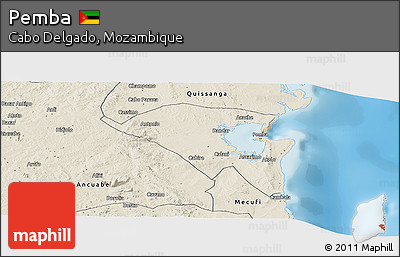 Shaded Relief Panoramic Map of Pemba