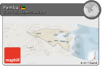 Shaded Relief Panoramic Map of Pemba, lighten