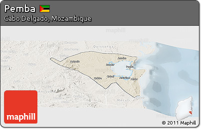 Shaded Relief Panoramic Map of Pemba, lighten