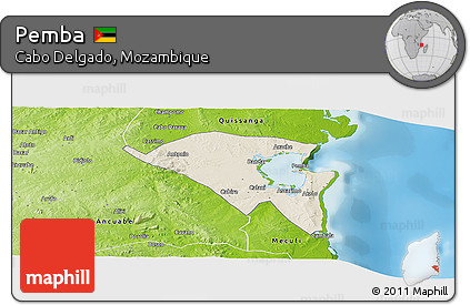 Shaded Relief Panoramic Map of Pemba, physical outside