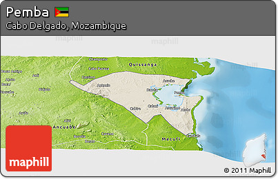 Shaded Relief Panoramic Map of Pemba, physical outside