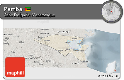 Shaded Relief Panoramic Map of Pemba, semi-desaturated