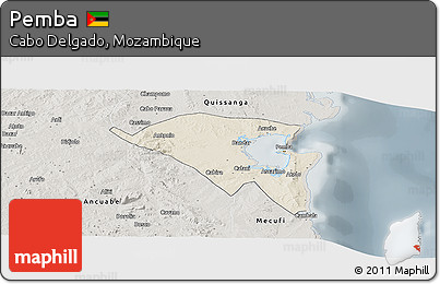 Shaded Relief Panoramic Map of Pemba, semi-desaturated