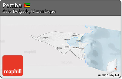 Silver Style Panoramic Map of Pemba, single color outside