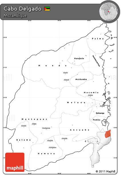 Blank Simple Map of Cabo Delgado, cropped outside