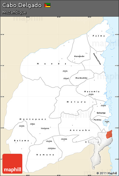 Classic Style Simple Map of Cabo Delgado, single color outside