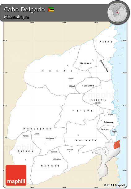 Classic Style Simple Map of Cabo Delgado, single color outside