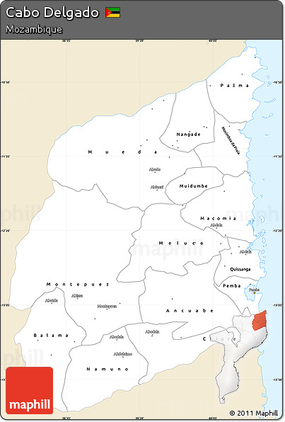 Classic Style Simple Map of Cabo Delgado, single color outside