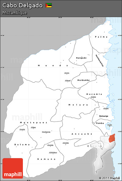 Gray Simple Map of Cabo Delgado, single color outside
