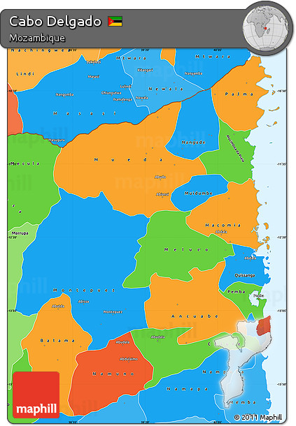 Political Simple Map of Cabo Delgado, political shades outside