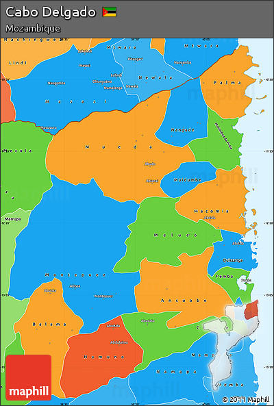 Political Simple Map of Cabo Delgado, political shades outside