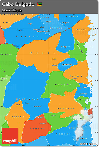 Political Simple Map of Cabo Delgado, political shades outside