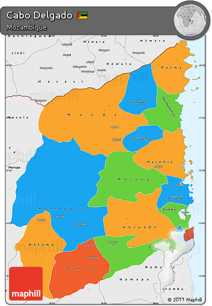 Political Simple Map of Cabo Delgado, single color outside, borders and labels