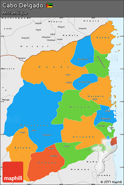 Political Simple Map of Cabo Delgado, single color outside, borders and labels