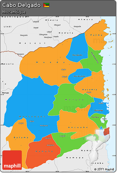 Political Simple Map of Cabo Delgado, single color outside, borders and labels