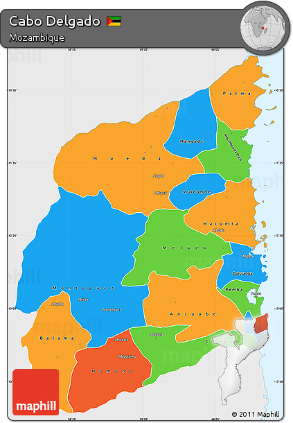 Political Simple Map of Cabo Delgado, single color outside