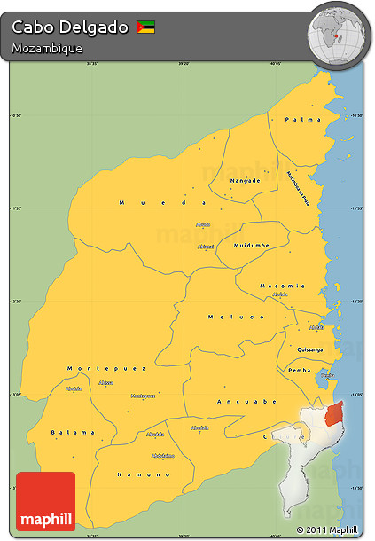 Savanna Style Simple Map of Cabo Delgado, single color outside